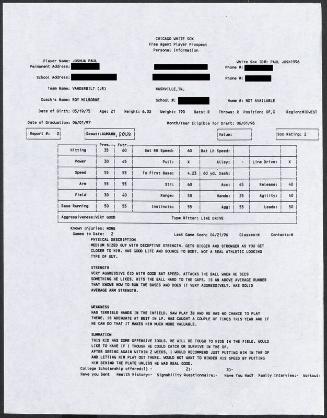 Josh Paul scouting report, 1996 April 21