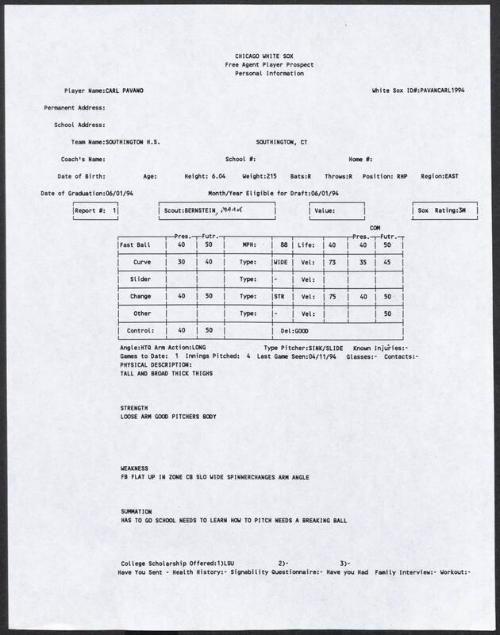 Carl Pavano scouting report, 1994 April 11