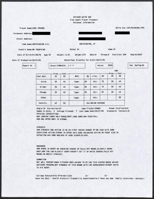 Carl Pavano scouting report, 1994 April 21