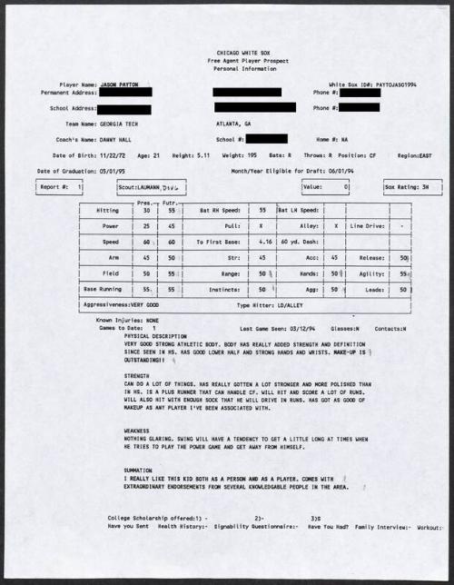 Jay Payton scouting report, 1994 March 12