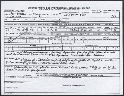 Adam Peterson scouting report, 1990 June 06