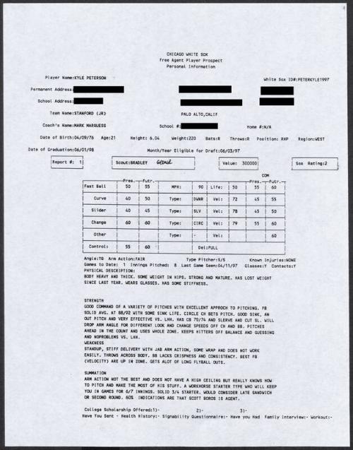 Kyle Peterson scouting report, 1997 April 11