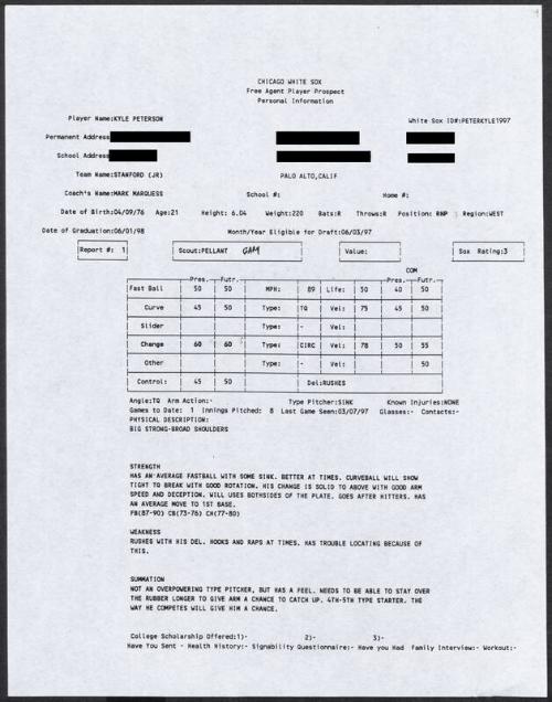 Kyle Peterson scouting report, 1997 March 07