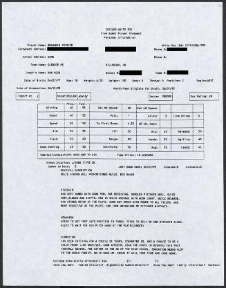 Ben Petrick scouting report, 1995 April 21