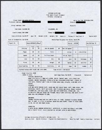 Ben Petrick scouting report, 1995 April 18