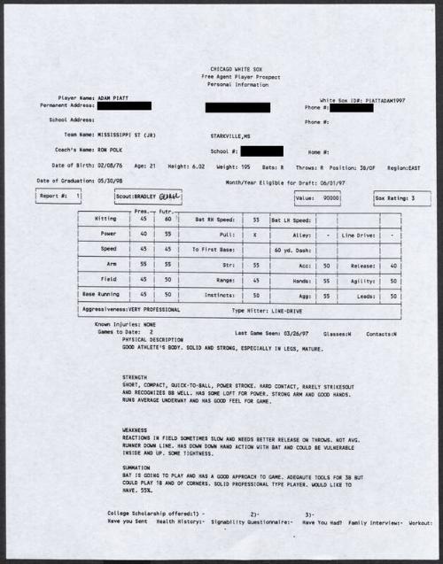 Adam Piatt scouting report, 1997 March 26