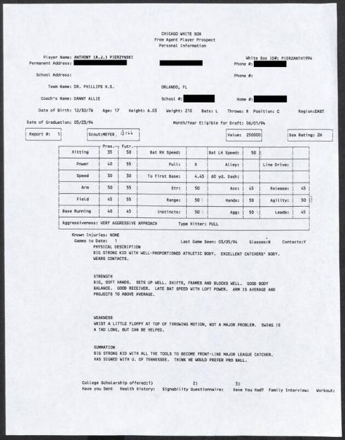 A.J. Pierzynski scouting report, 1994 March 05