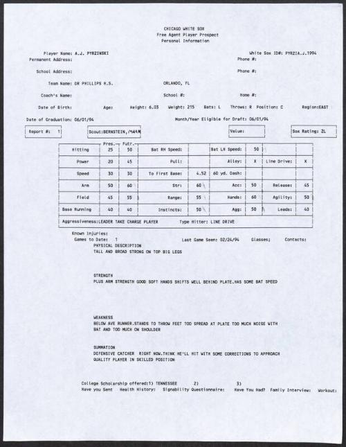 A.J. Pierzynski scouting report, 1994 February 24