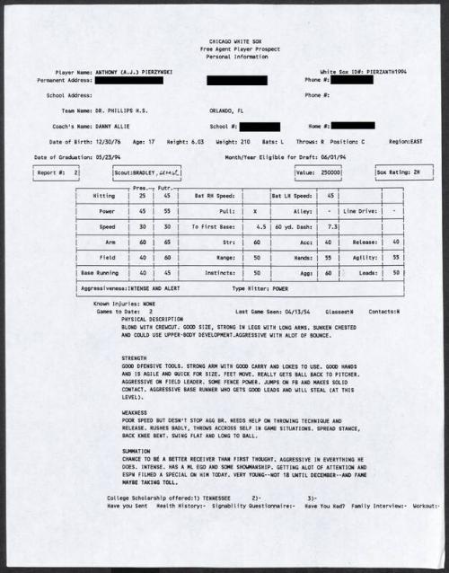 A.J. Pierzynski scouting report, 1994 April 13