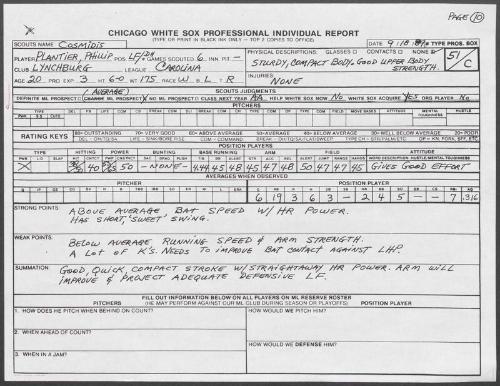 Phil Plantier scouting report, 1989 September 18