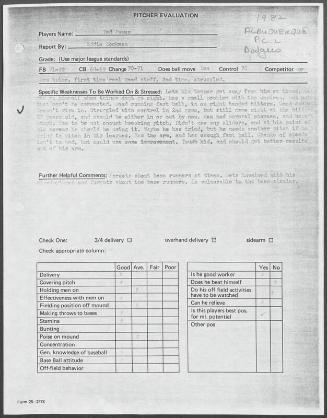 Ted Power scouting report, 1982