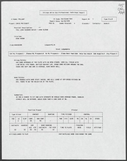 Chris Pritchett scouting report, 1995 June 18