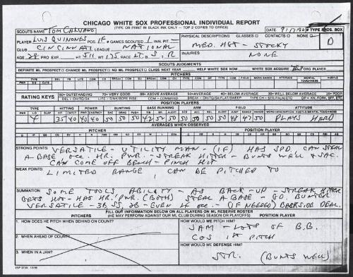 Luis Quinones scouting report, 1990 September 17