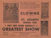 Indianapolis Clowns versus St. Joseph Baseball Club advertisement brochure, 1956