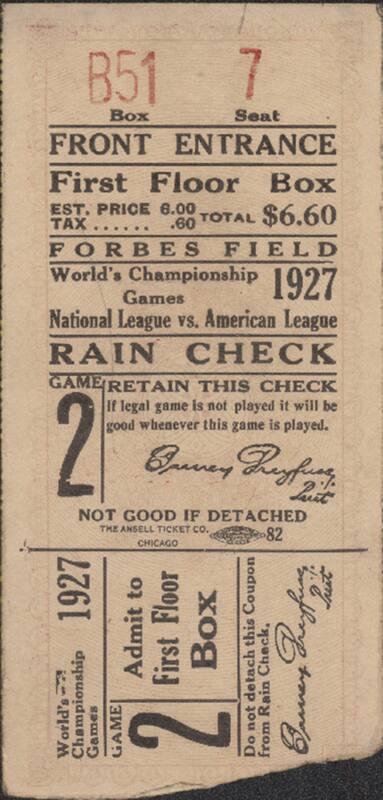 New York Yankees versus Pittsburgh Pirates World Series ticket stub, 1927 October 06