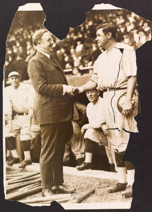 Babe Ruth and an Unidentified Man Shaking Hands photograph, 1921