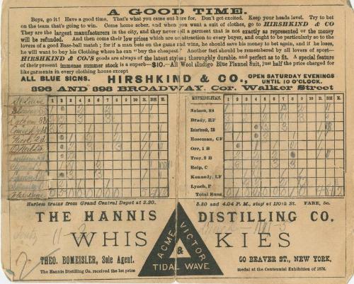 St. Louis Browns versus New York Metropolitans scorecard, 1884 October 04