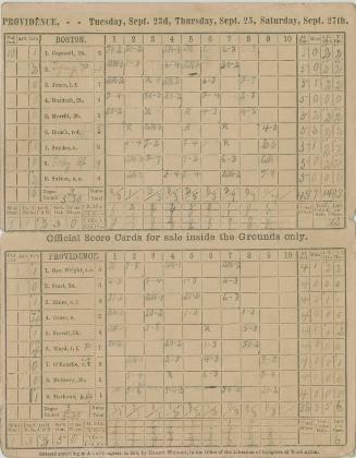 Boston Red Stockings versus Providence Grays scorecard, 1879 September 23