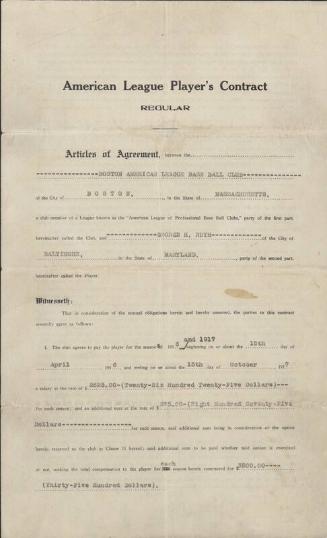 Babe Ruth Boston Americans contract, 1916 January 06