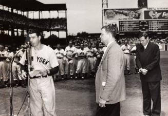 Joe Dimaggio Presents Babe Ruth with Award photograph, 1948 June 19