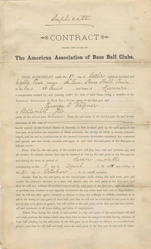 George C. Wagner St. Louis Baseball contract, 1883 December 17