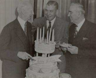 Connie Mack, Albert Bender and Ira Thomas photograph, possibly 1947