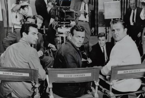 Sandy Koufax, David Janssen and Don Drysdale photograph, approximately 1966