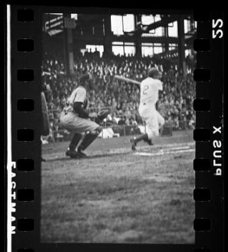 Leo Durocher at Bat negative, probably 1940