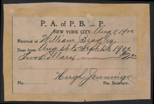 Bill Bradley dues receipt, 1900 August 08