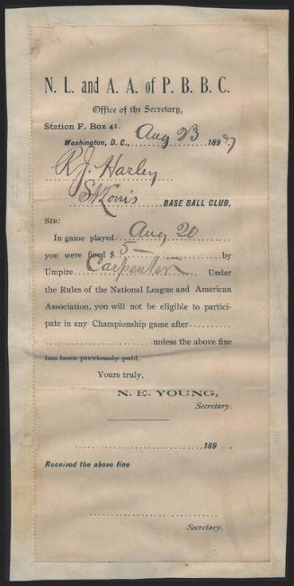 Dick Harley fine notice, 1897 August 23