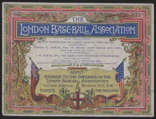 London Baseball Association admission ticket, 1895