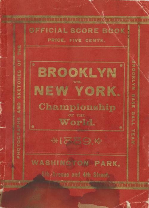 New York Giants versus Brooklyn Bridegrooms scorecard, 1889 October 24