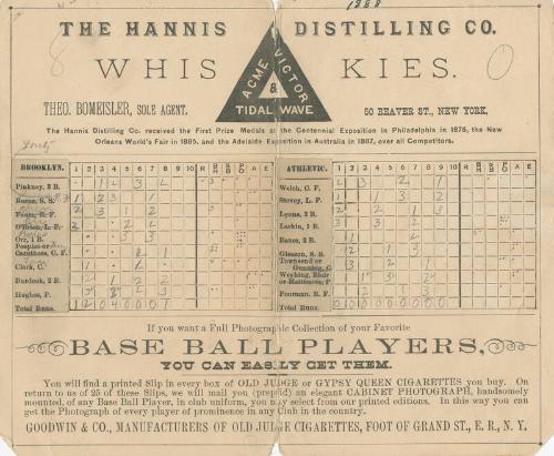 Philadelphia Athletics versus Brooklyn Bridegrooms scorecard, 1888 September 16