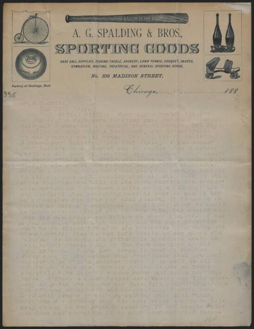 Letter from A. G. Spalding to A. G. Mills, 1883 October 30