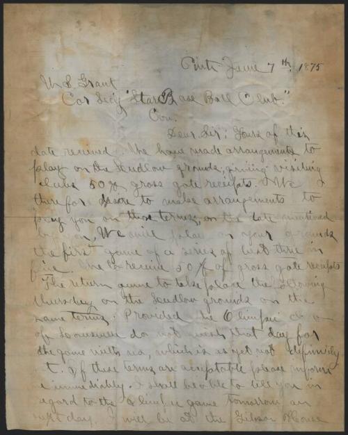 Letter from C.W. Bates to W.S. Grant, 1875 June 07