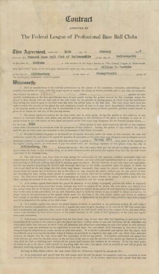 Bill McKechnie Federal Base Ball Club of Indianapolis contract, 1914 January 16