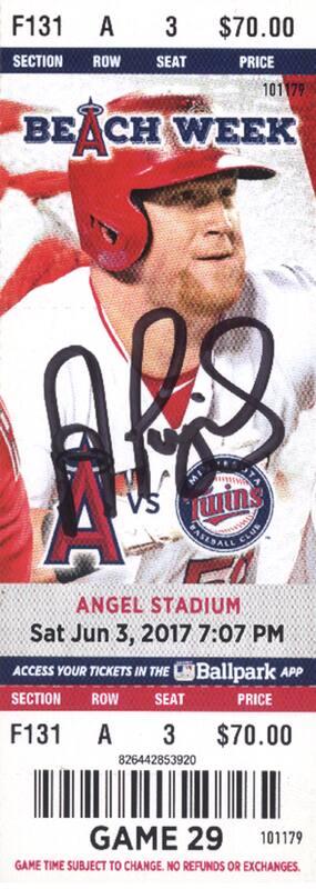 Minnesota Twins versus Los Angeles Angels Autographed ticket, 2017 June 03