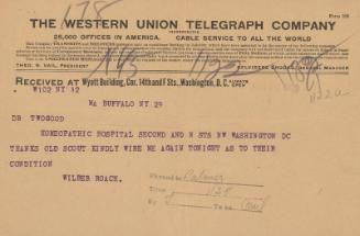 Telegrams from Wilbur Roach to Mrs. Roach and Dr. Twogood, 1912 August 29-31