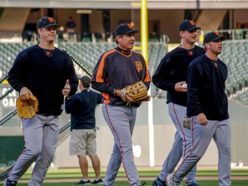 Dave Righetti, Matt Cain, Jamey Wright and Brad Hennessey photograph, 2006