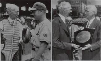 Connie Mack, Luman Harris, and Will Harridge dual photograph, 1956