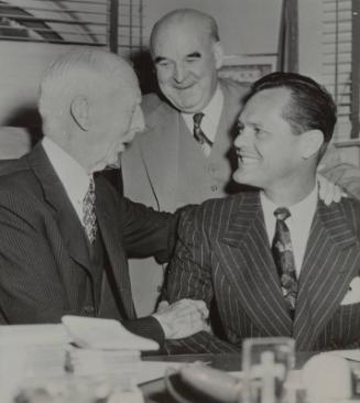 Connie Mack, Roy Mack, and Eddie Joost photograph, 1953 November 06