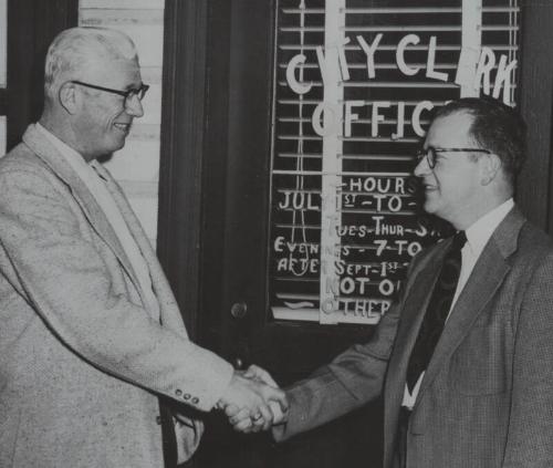 Lefty Grove with Virgil Alexander photograph, 1955 May 02