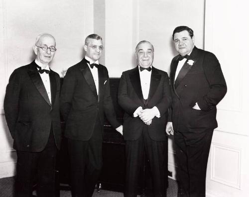 Unidentified, William Harridge, Jacob Ruppert, and Babe Ruth photograph, undated