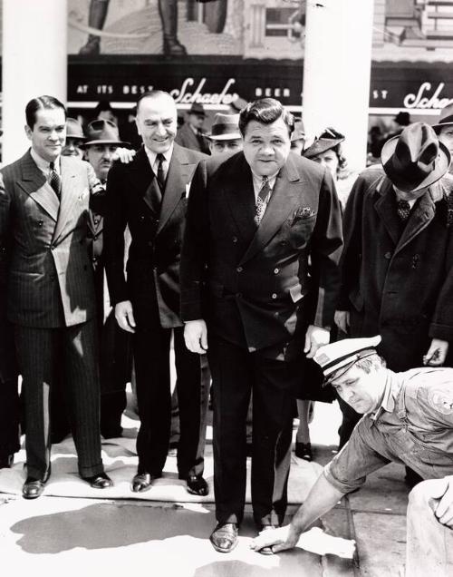 Babe Ruth Leaving Footprints in Cement photograph, undated