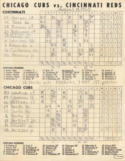 Cincinnati Reds versus Chicago Cubs scorecard, 1965 August 19