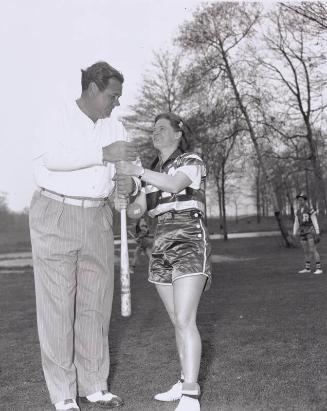 Babe Ruth and Unidentified Americanettes Player photograph, 1939