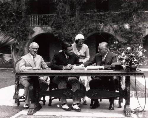 Babe Ruth, Jacob Ruppert, Claire Ruth, and A.W. Wattenberg photograph, 1932