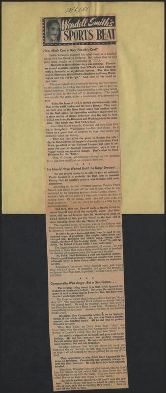 Sports Beat newspaper column, 1951 October 06