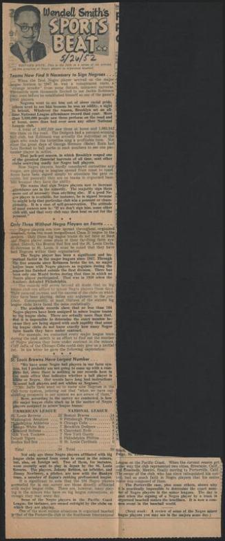 Sports Beat newspaper column, 1952 May 26