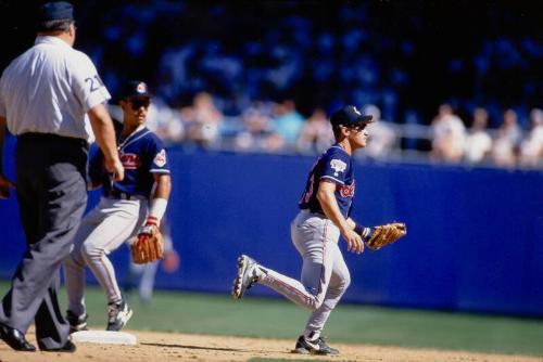 Jim Thome and Omar Vizquel slide, 1995 August 13